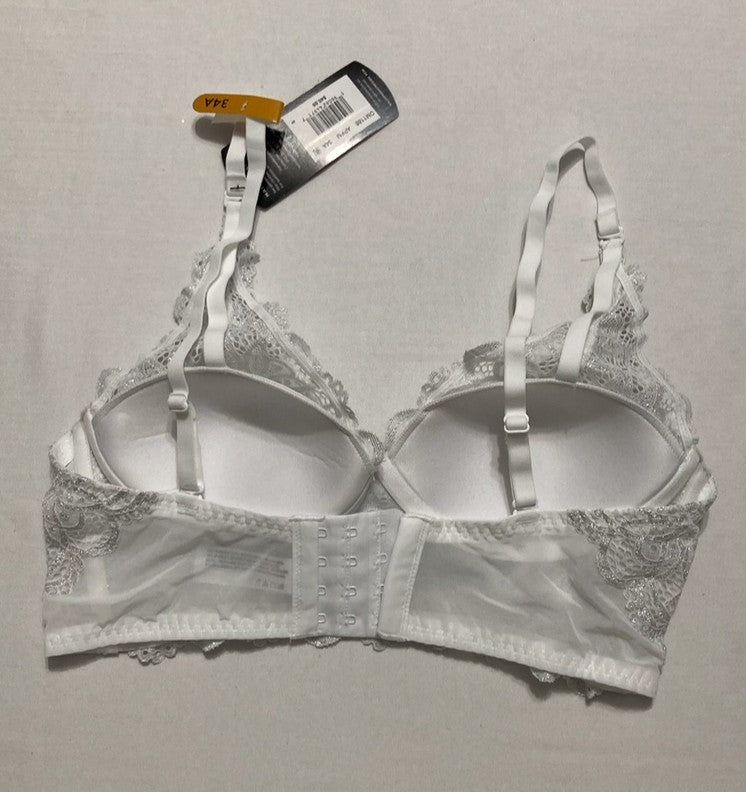 MAIDENFORM Pure Comfort Wireless Lace Longline Bralette WHITE 34A