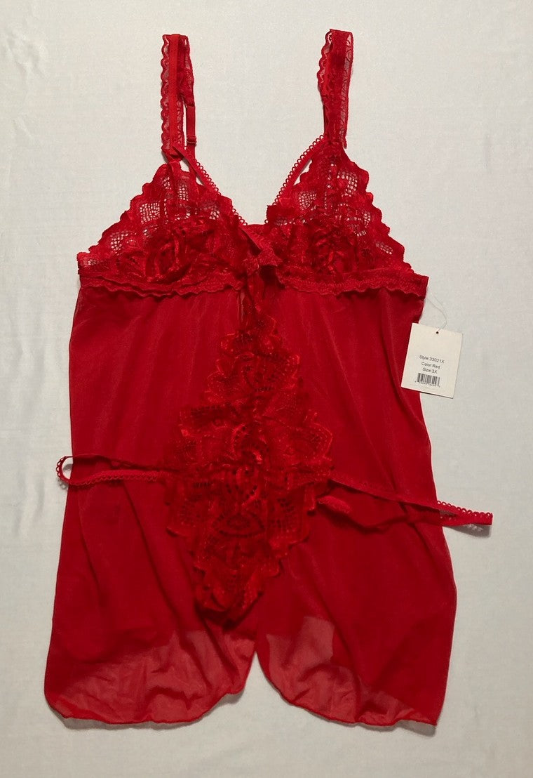 GLITTER Lace Lingerie Babydoll Sheer Nightwear RED 3X