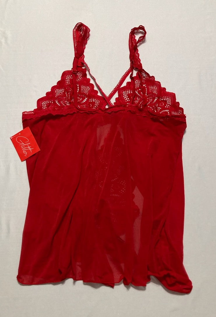 GLITTER Lace Lingerie Babydoll Sheer Nightwear RED 3X