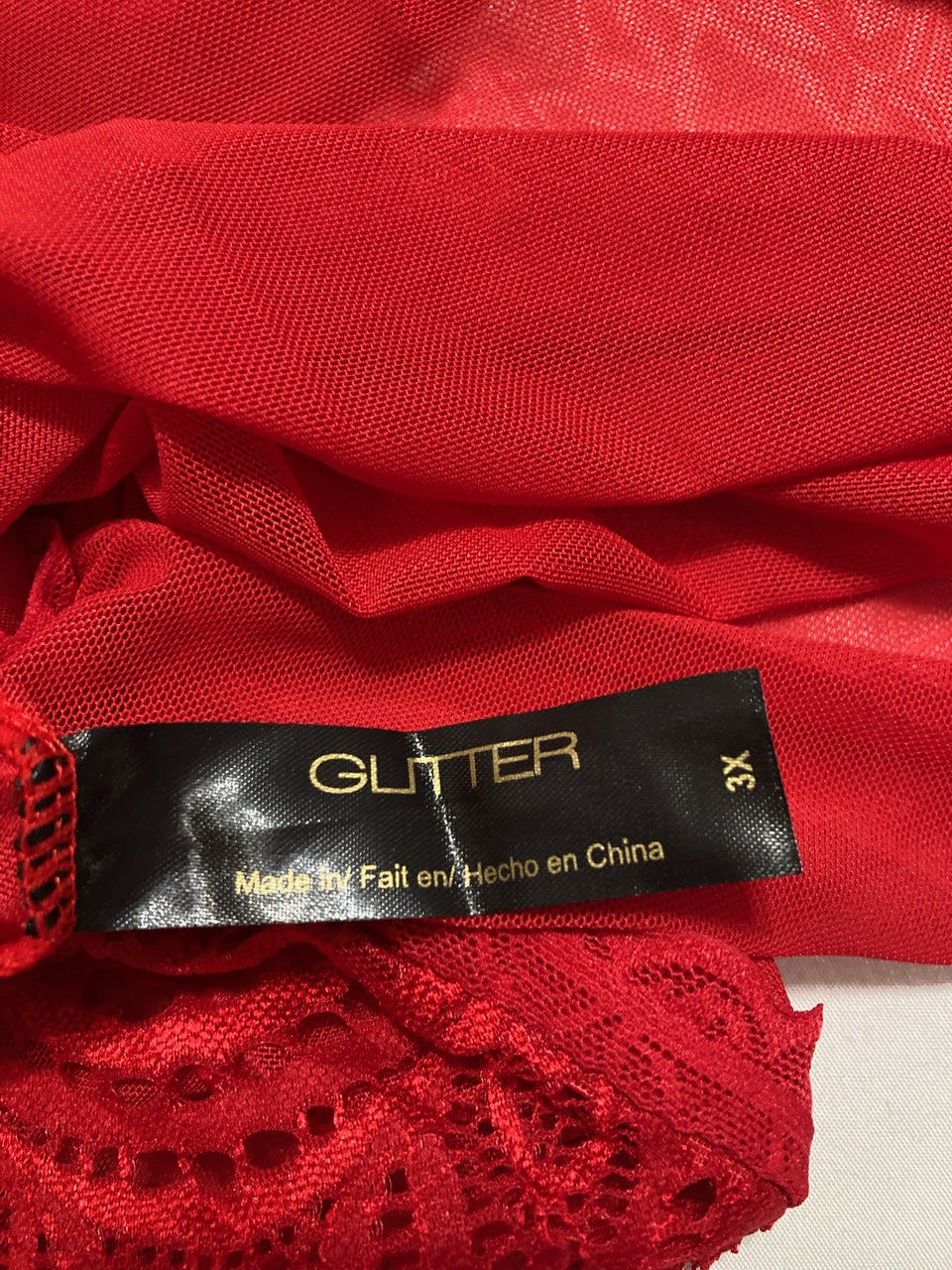 GLITTER Lace Lingerie Babydoll Sheer Nightwear RED 3X