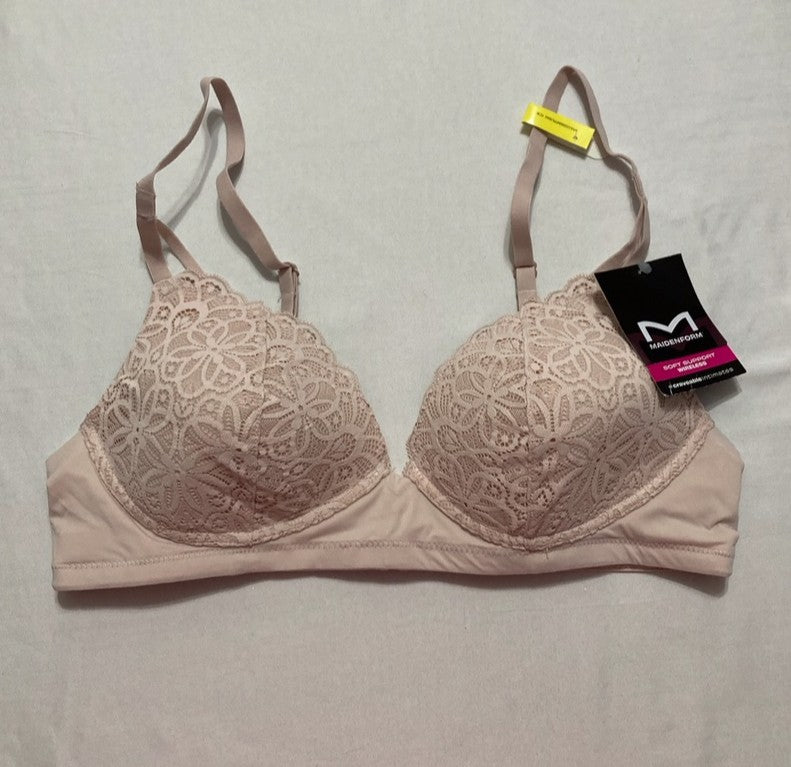 MAIDENFORM Soft Support Wireless Bralette Soft Convertible Bra ROSE M