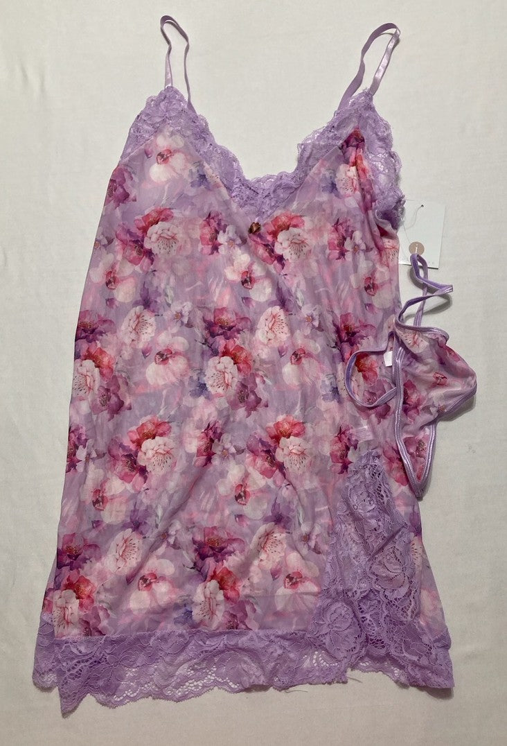 ICOLLECTION Lexi chemise sleepwear dress PURPLE XL