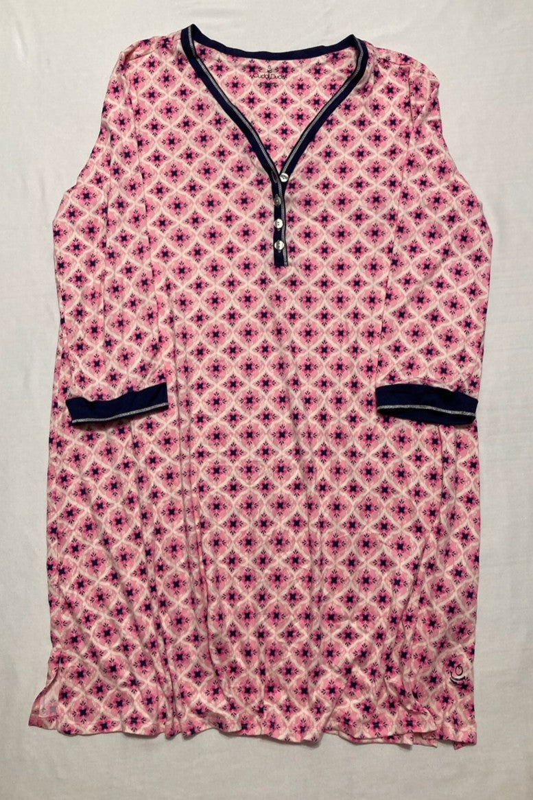 CUDDI DUDS Long Sleeve Scoop Neck Short Sleepshirt PINK M