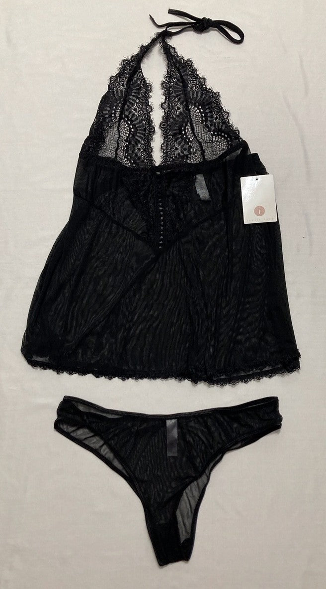 ICOLLECTION Madison Babydoll Lingerie with panties BLACK XL