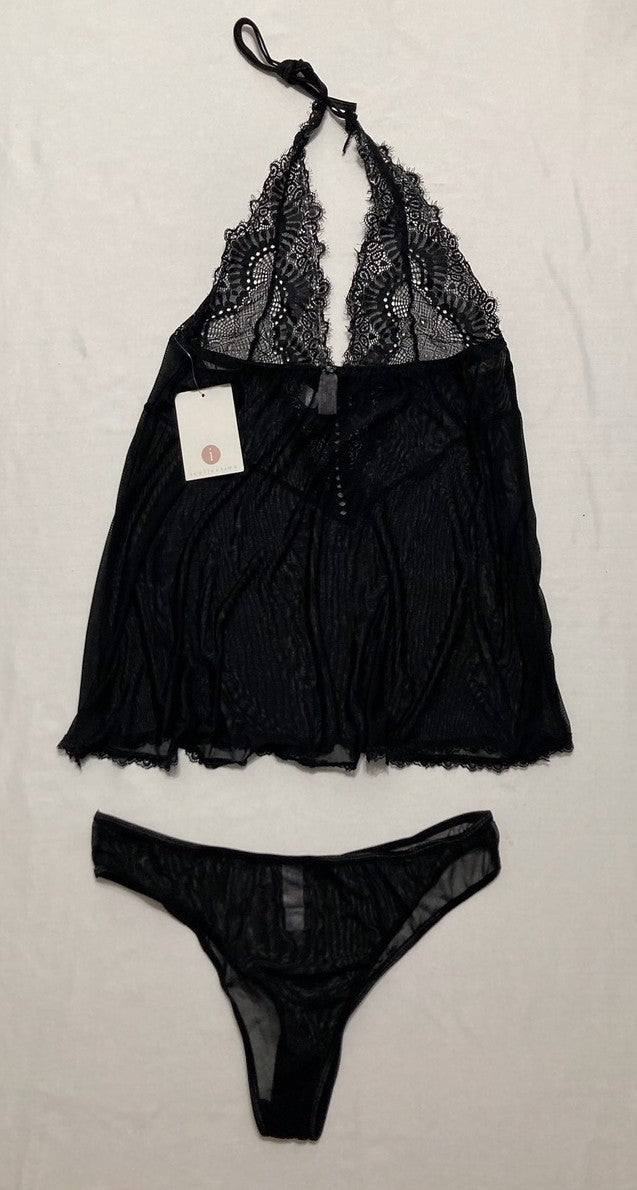 ICOLLECTION Madison Babydoll Lingerie with panties BLACK XL