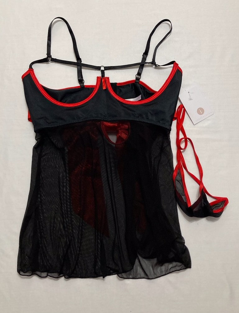 ICOLLECTION Unwrap Me Open Cup Babydoll, Christmas Babydoll BLACK L