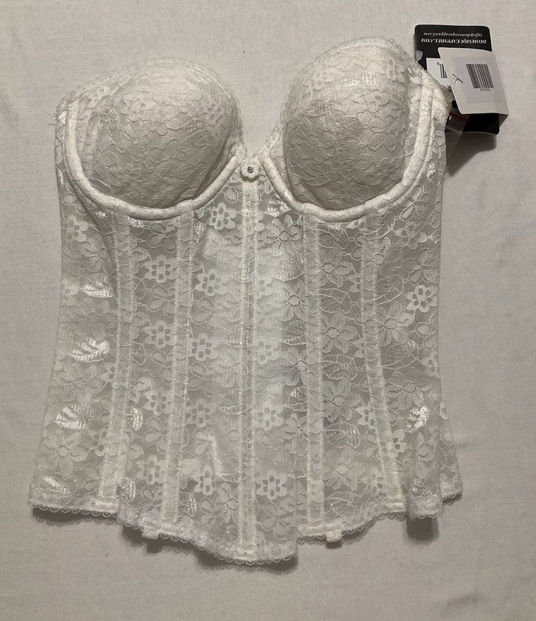DOMINIQUE Lace Low Back Plunge Strapless Push Up Bustier WHITE 32A