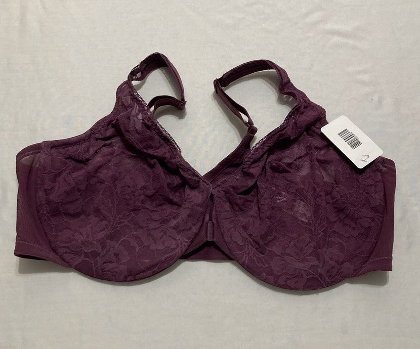 GLAMORISE Plus Size Lacey T-Back Wonderwire Bra Underwire PURPLE 46DD