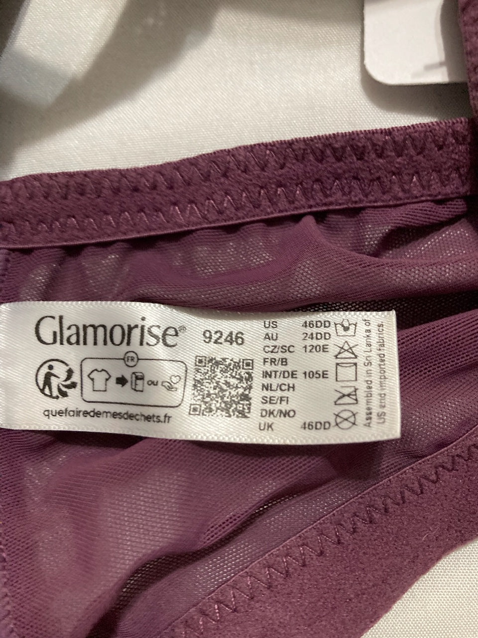 GLAMORISE Plus Size Lacey T-Back Wonderwire Bra Underwire PURPLE 46DD