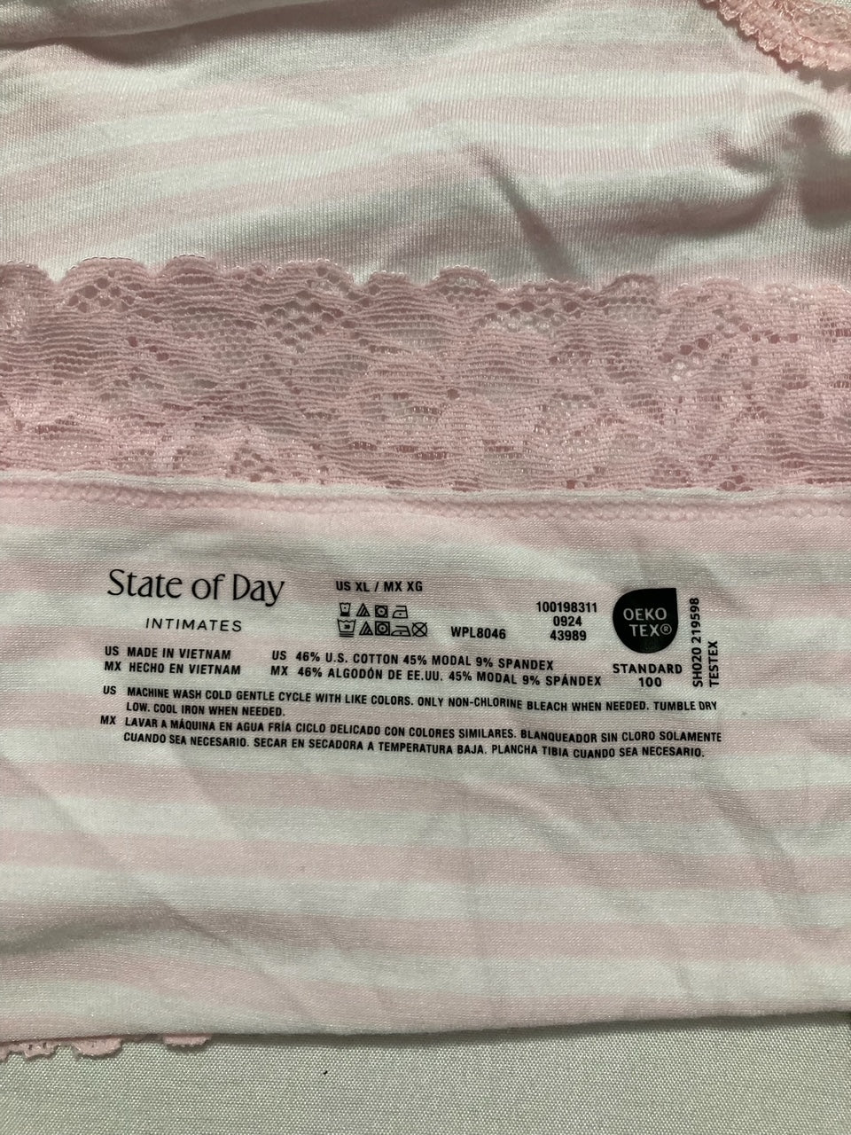 STATE OF DAY Cotton Blend Lace-Trim Hipster Underwear PINK XL