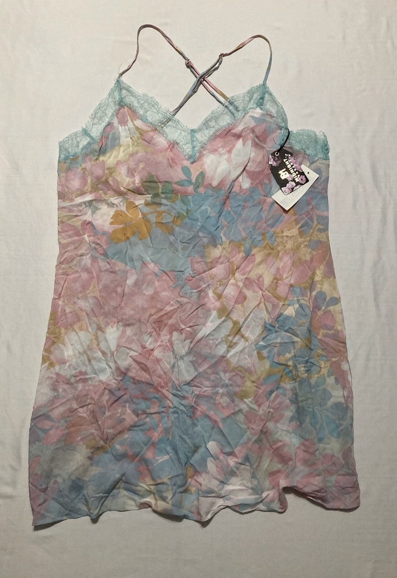 MIDNIGHT BAKERY Intimates Pink V Neck Lace Trim FLORAL XL