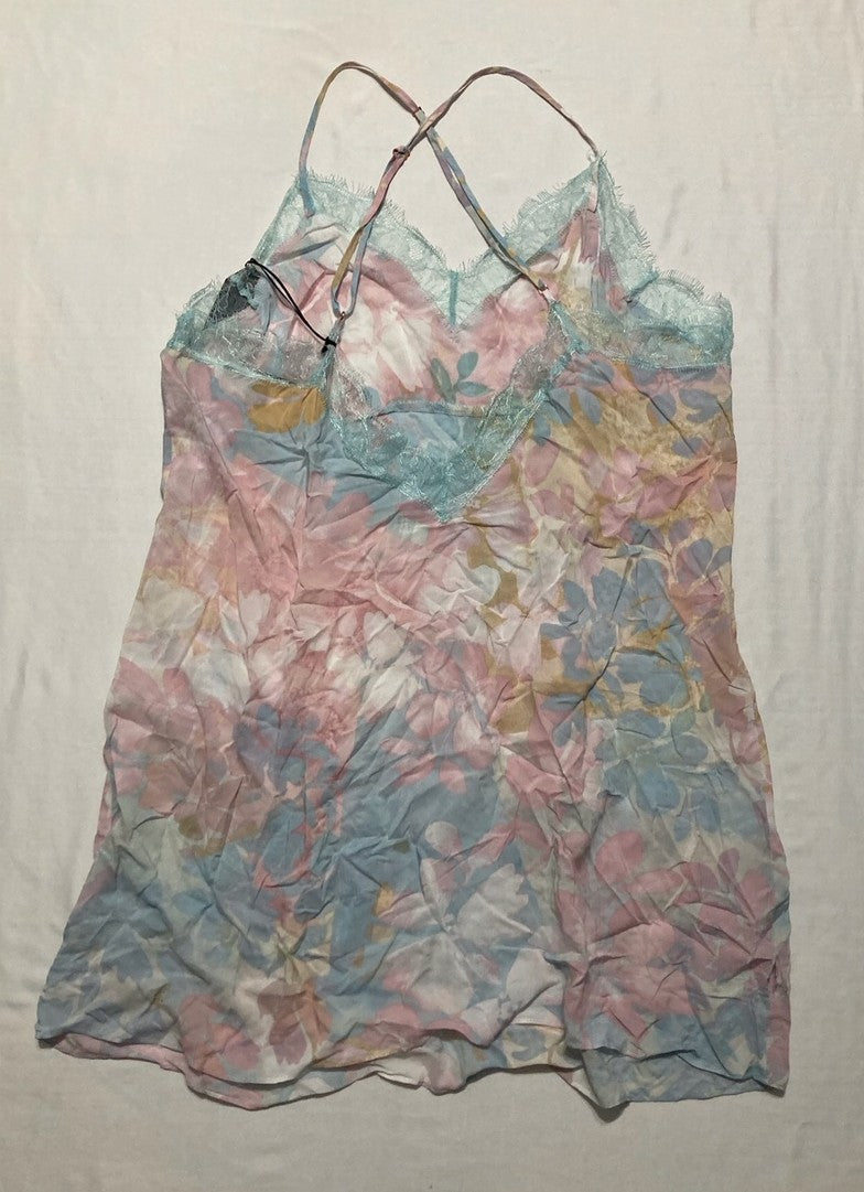 MIDNIGHT BAKERY Intimates Pink V Neck Lace Trim FLORAL XL