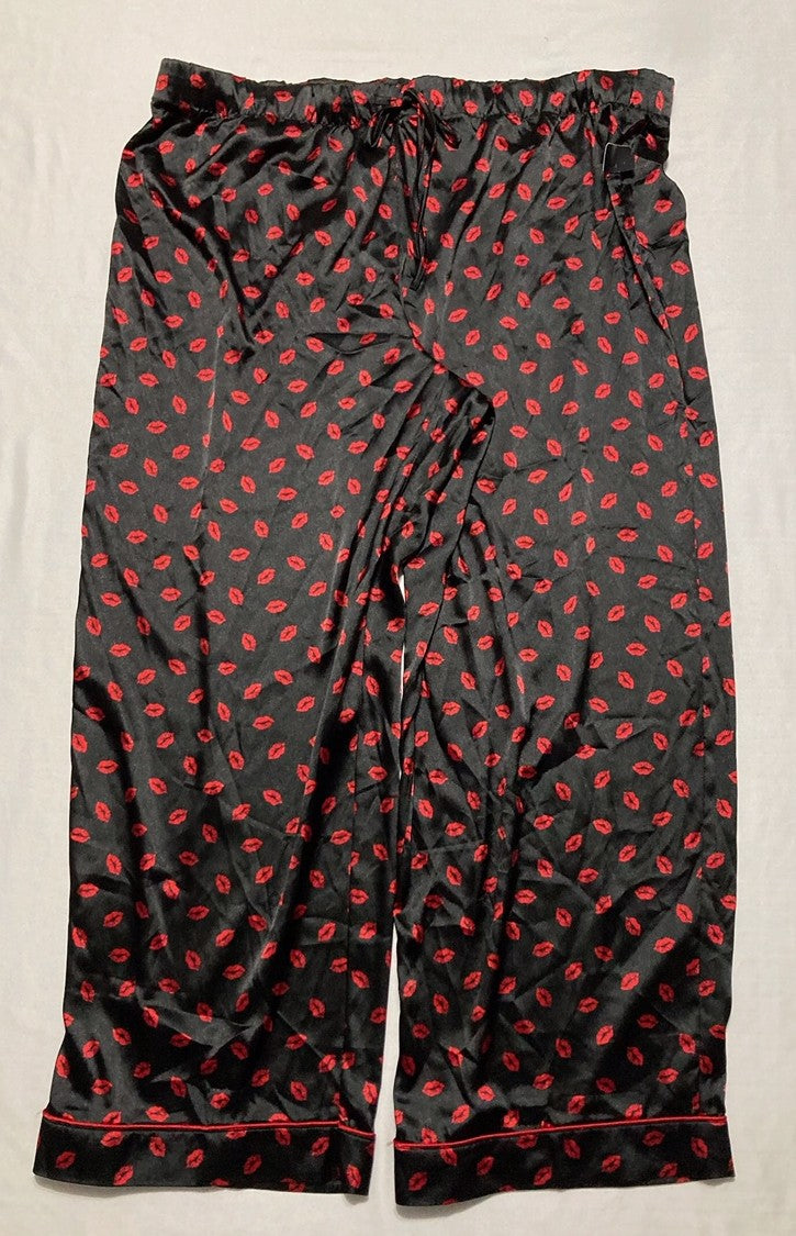 I.N.C Matching Satin Notch Collar Pajama Set BLACK/RED XXL