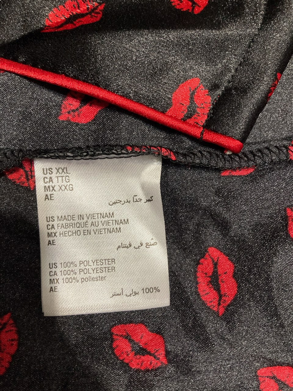 I.N.C Matching Satin Notch Collar Pajama Set BLACK/RED XXL