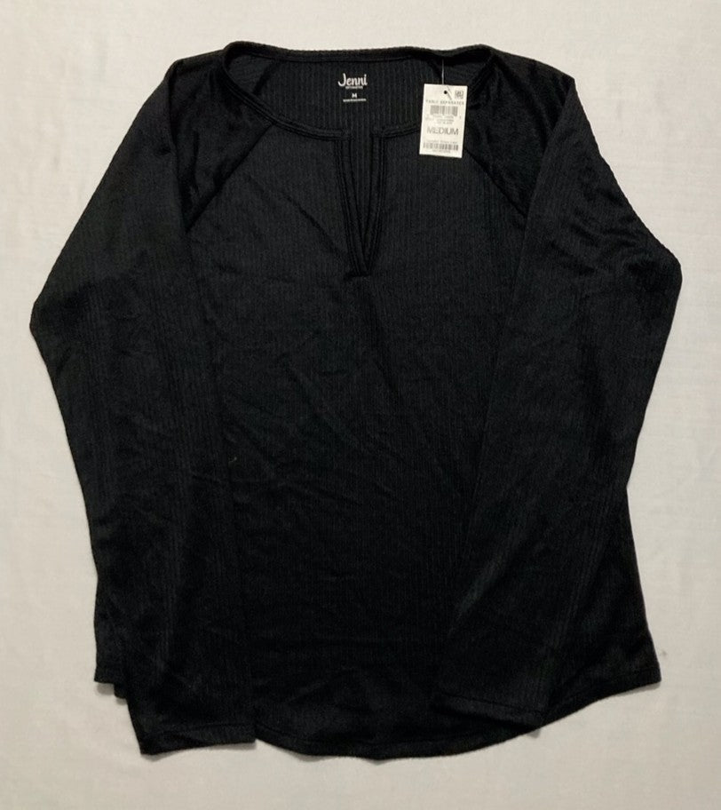 JENNI Split-Neck Pajama Top BLACK M