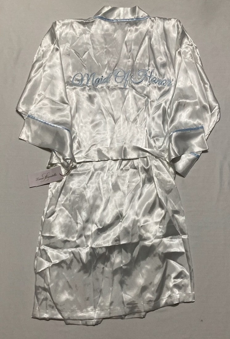 LINEA DONATELLA Maid Of Honor Satin Wrap Robe WHITE S/M