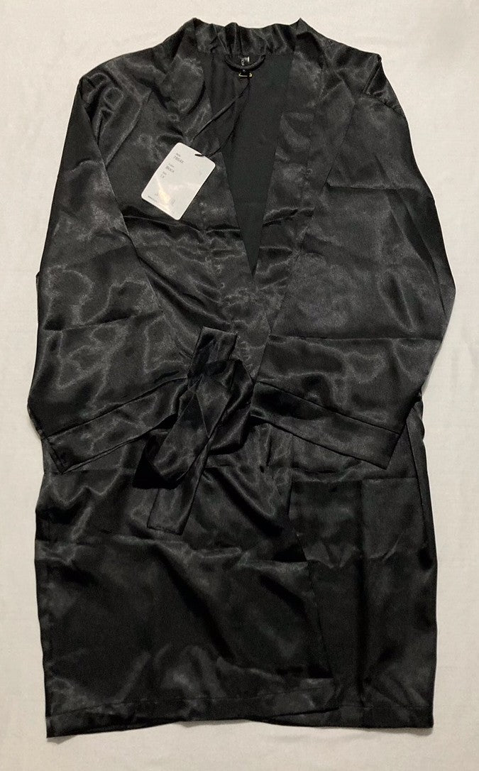 ICOLLECTION Long Sleeve Satin Robe BLACK 1X