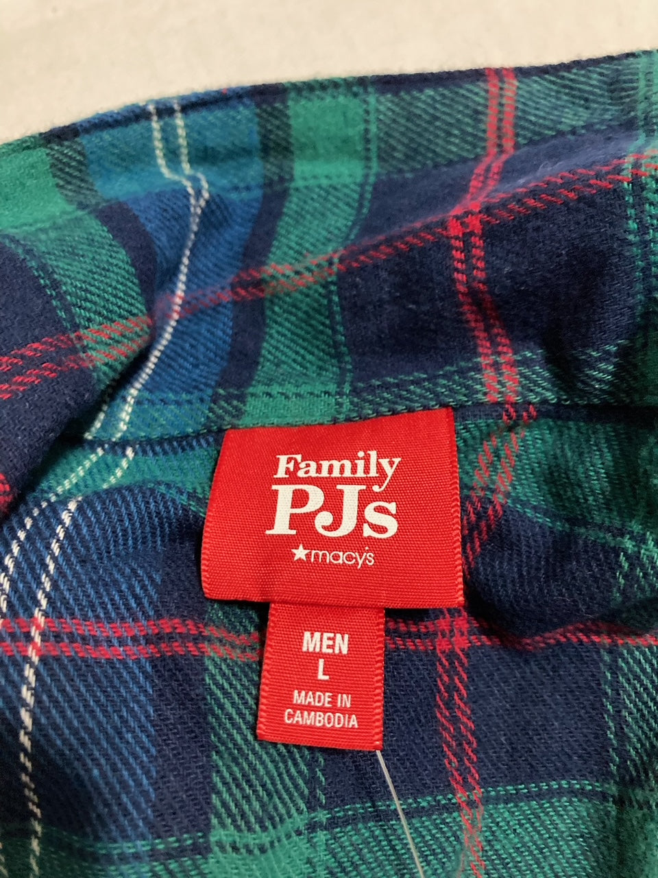 FAMILY PJS Matching Men's Cotton Plaid Notched Pajamas Set NAVY BLUE L