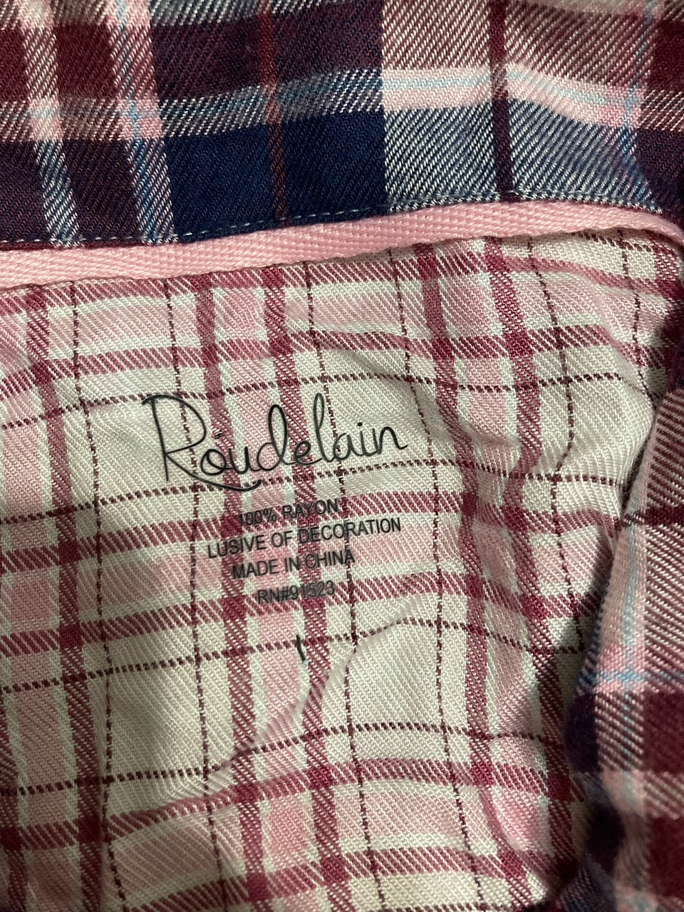 ROUDELAIN 2-piece Color Blocked Collared Pajama Set PINK L