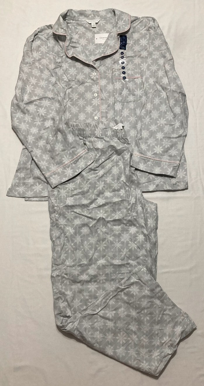 CHARTER CLUB 2-Pc. Cotton Flannel Packaged Pajamas Set GREY XL