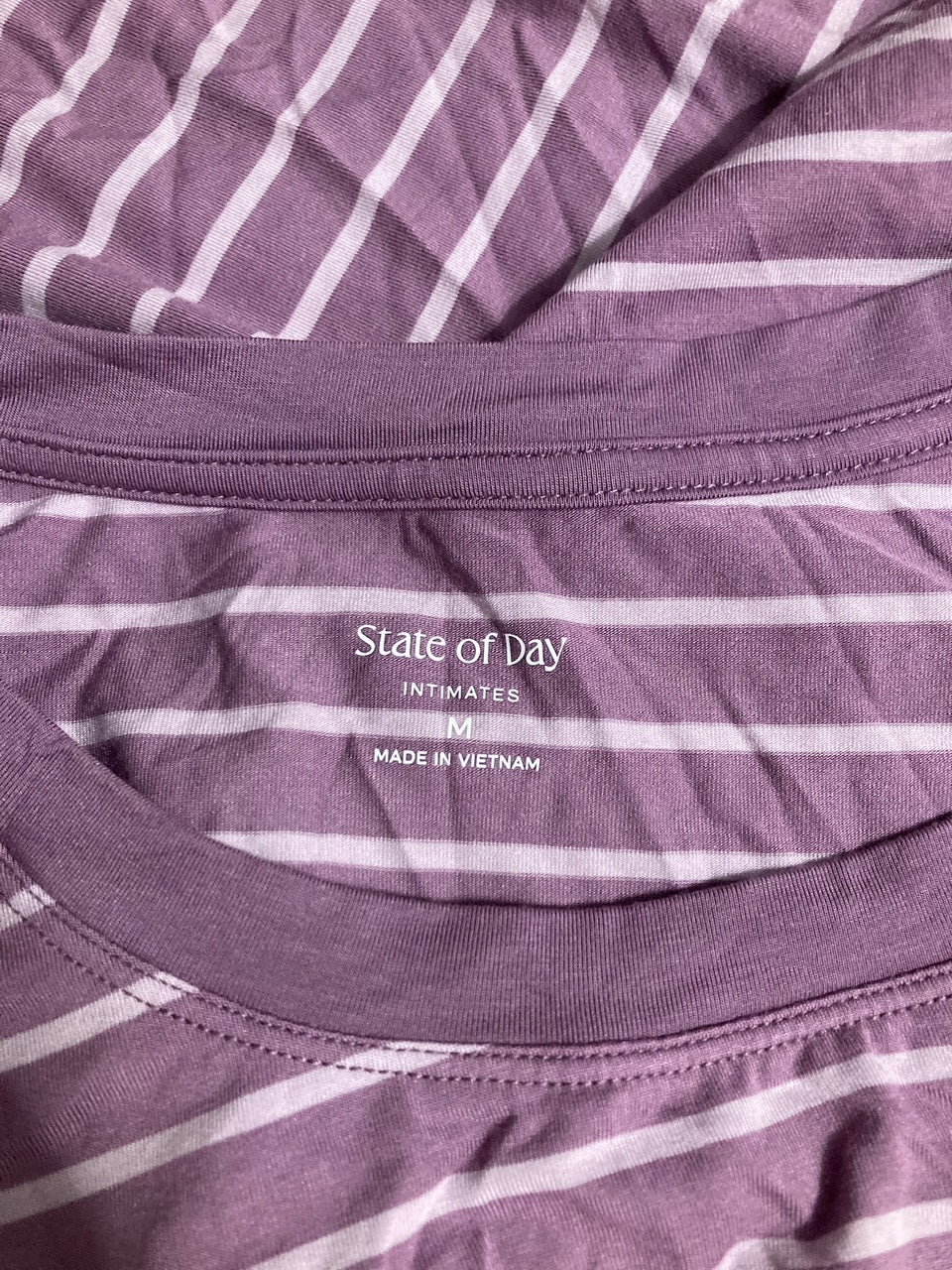 STATE OF DAY Ribbed Modal Blend Tank Nightgown GRAPE STRIPE M
