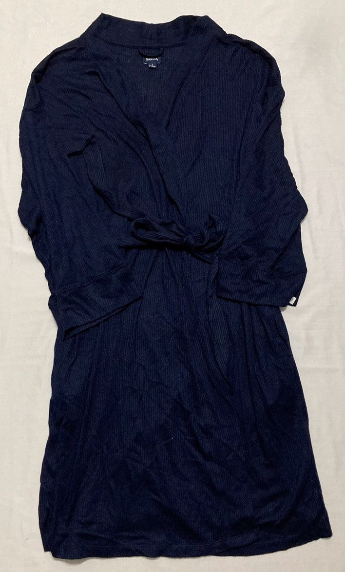 GAP Long-Sleeve Ribbed Belted Robe NAVY L