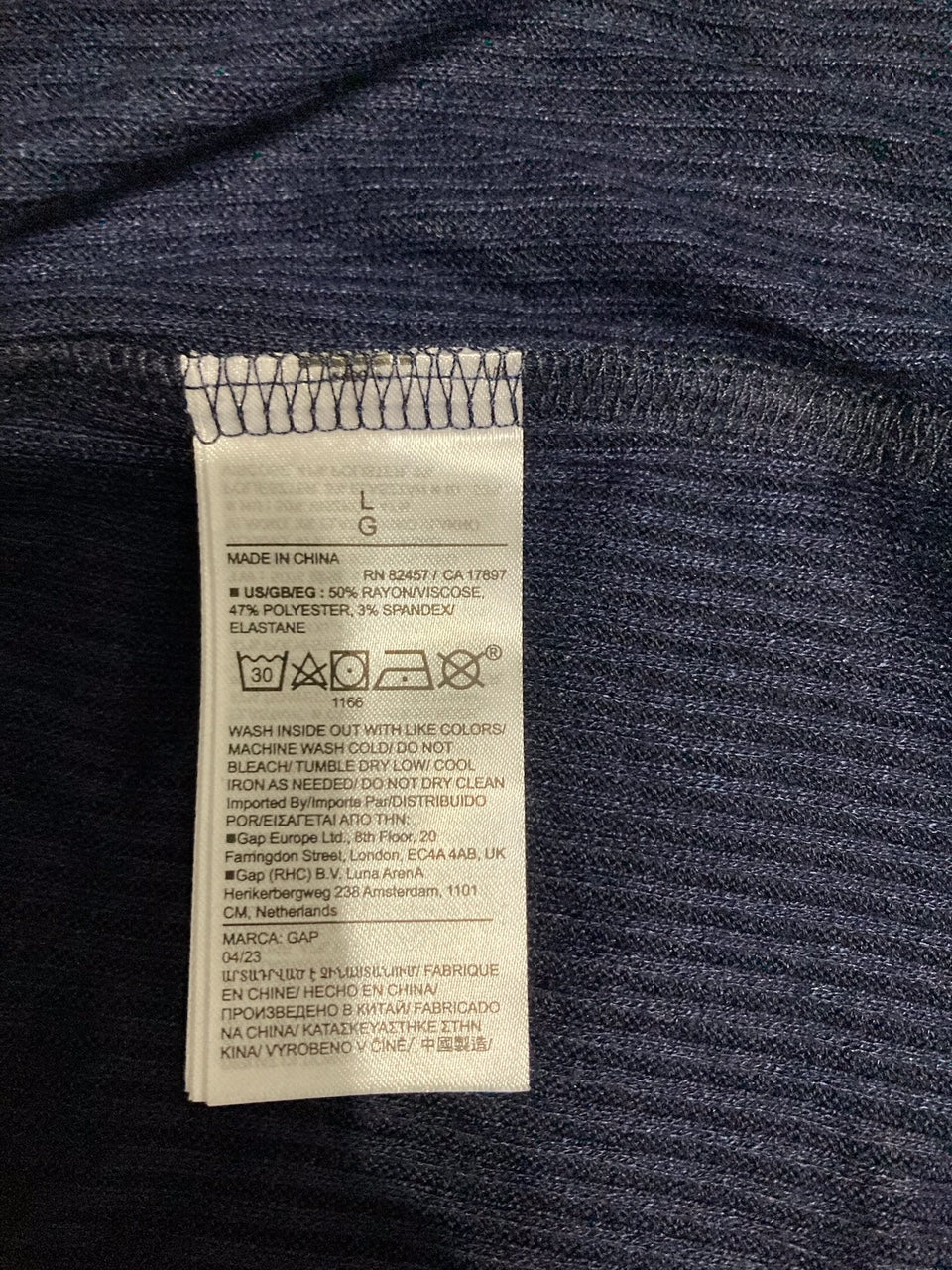 GAP Long-Sleeve Ribbed Belted Robe NAVY L