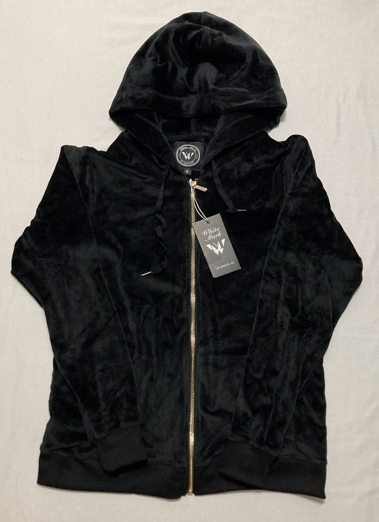 WHITE MARK Velour Tracksuit Loungewear Top BLACK M