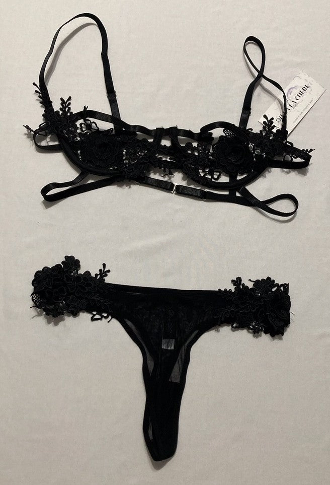 OH LA LA CHERI Sydney Embroidered 2 Pc Set BLACK S/M