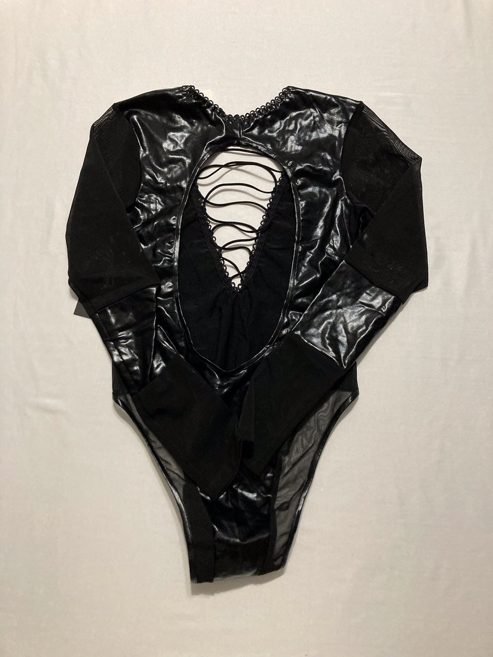 HAUTY Faux Leather Lace-Up Back Bodysuit BLACK XS