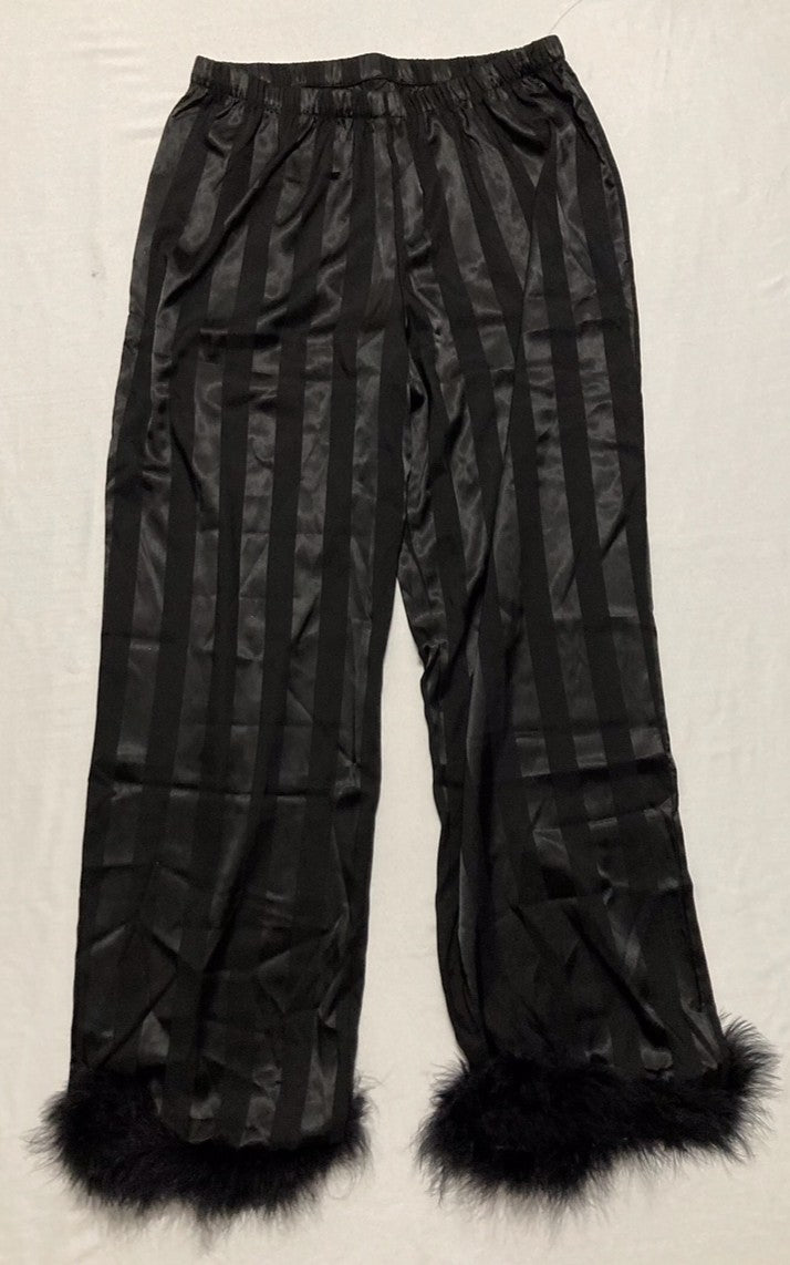 NWD LINEA DONATELLA 2-Pc. Satin Feather-Trim Pajama Set BLACK S