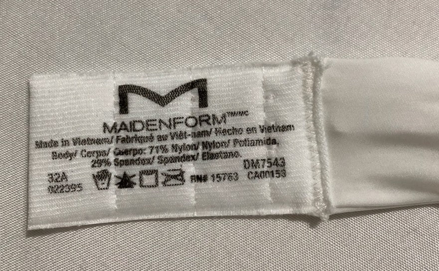 MAIDENFORM Underwire, One Fab Fit Demi T-Shirt, Convertible Bra WHITE 32A