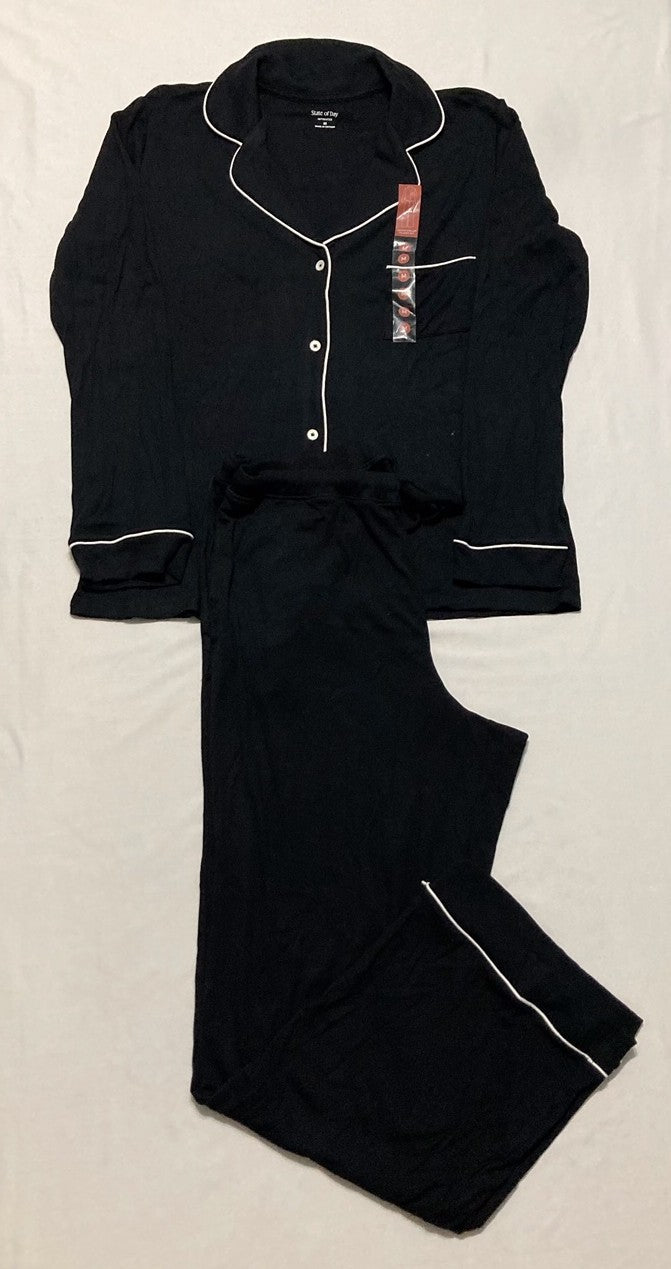 STATE OF DAY 2-Pc. Packaged Ribbed Notched-Collar Pajamas Set BLACK M