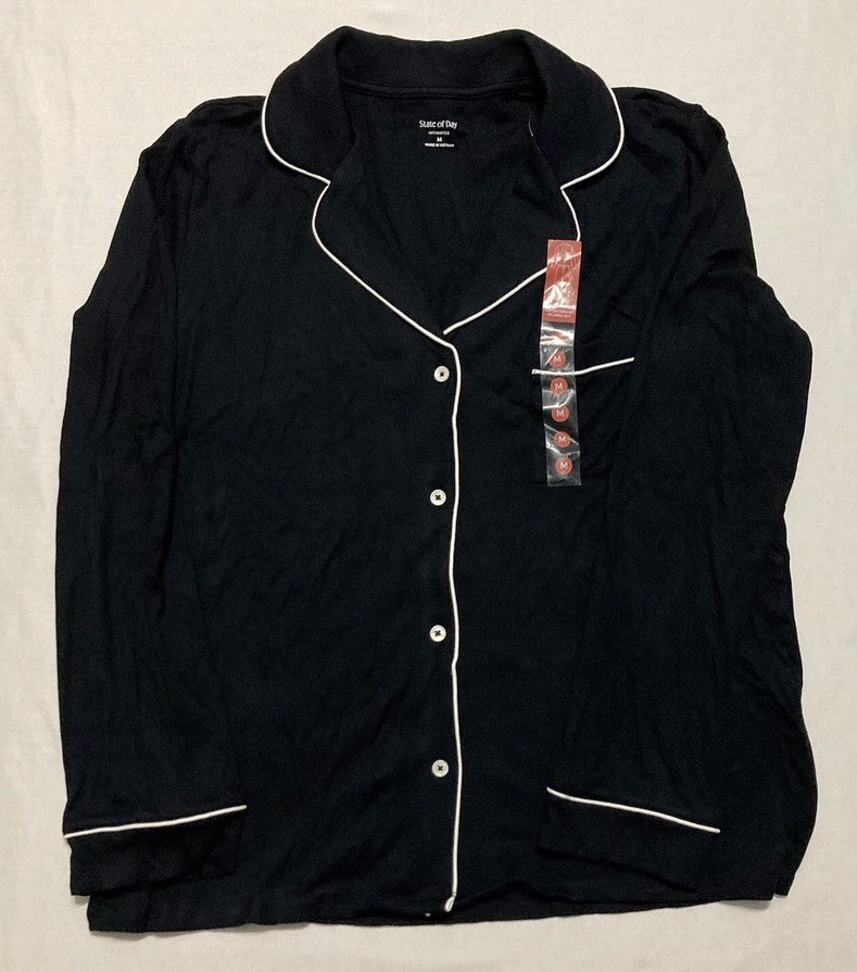 STATE OF DAY 2-Pc. Packaged Ribbed Notched-Collar Pajamas Set BLACK M