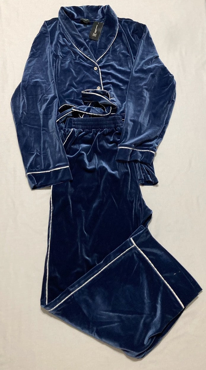 I.N.C 2-Pc. Velvet Shawl-Collar Pajama Set NAVY L