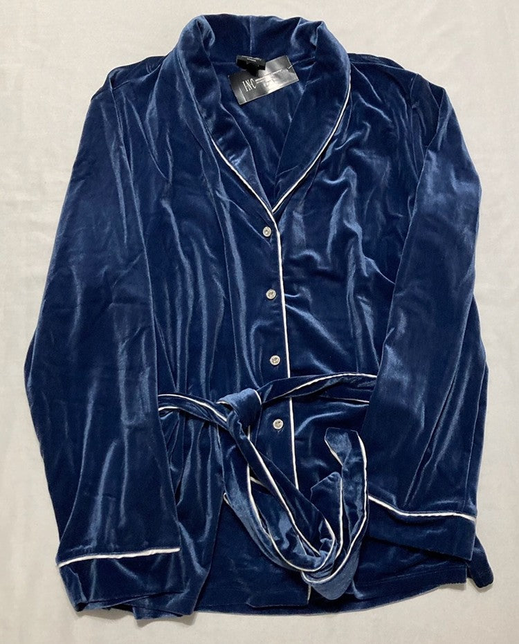I.N.C 2-Pc. Velvet Shawl-Collar Pajama Set NAVY L