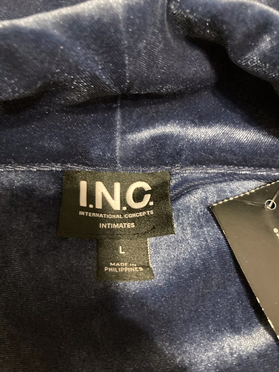 I.N.C 2-Pc. Velvet Shawl-Collar Pajama Set NAVY L