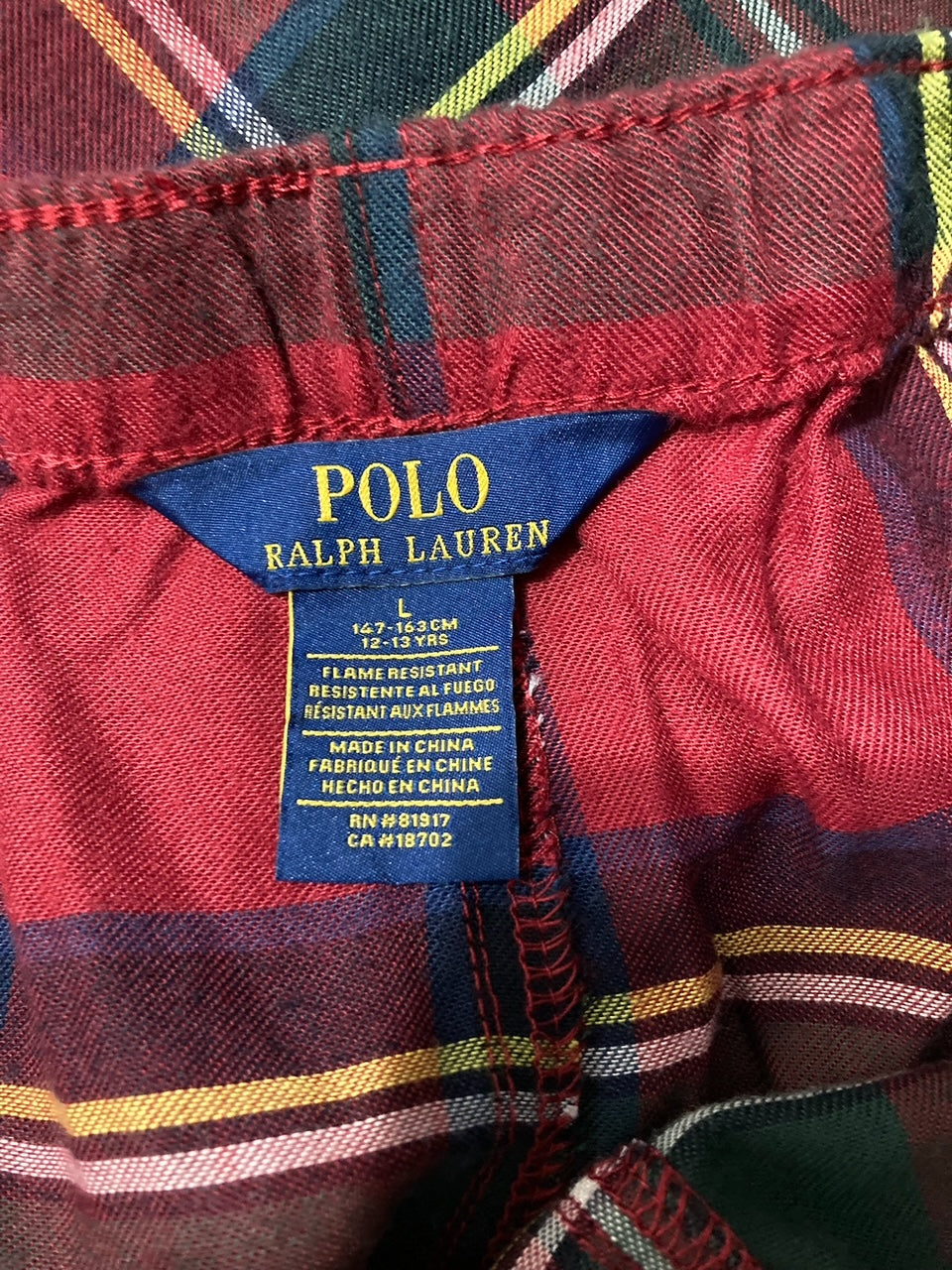 POLO RALPH LAUREN Kids Long Sleeve Pajama Bottom MULTICOLOR L