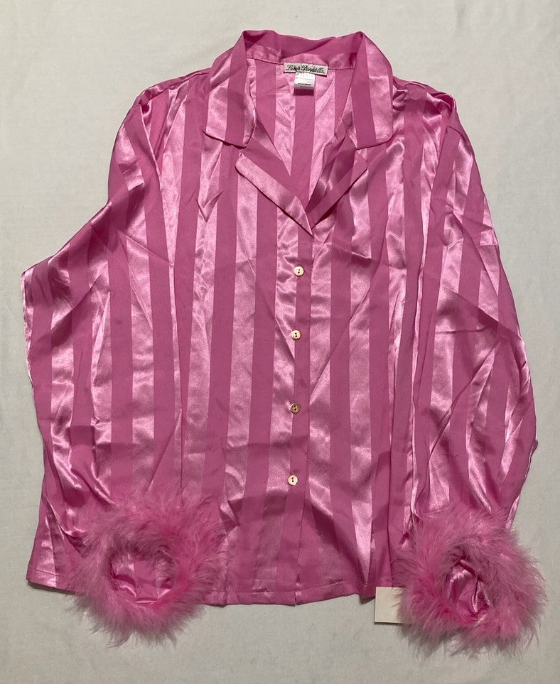 LINEA DONATELLA Marabou Feather Satin Pajama Set ROSE CHAUD L
