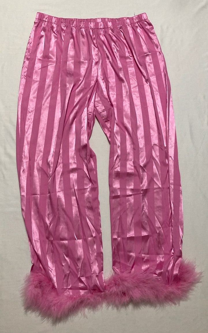 LINEA DONATELLA Marabou Feather Satin Pajama Set ROSE CHAUD L