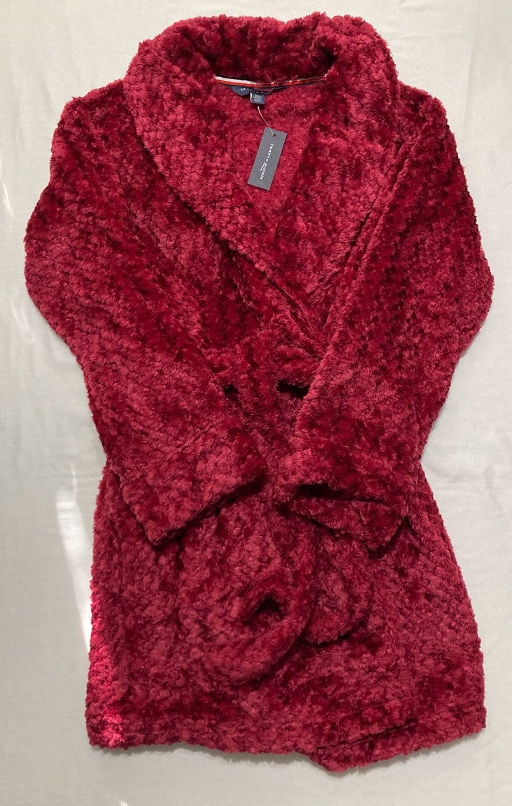 TOMMY HILFIGER Long Sleeve Plush Robe RED S/M