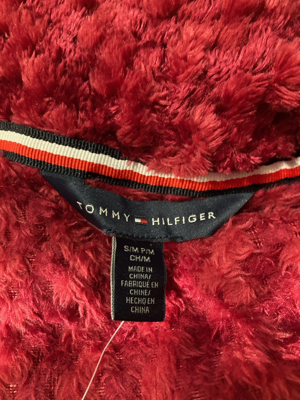 TOMMY HILFIGER Long Sleeve Plush Robe RED S/M