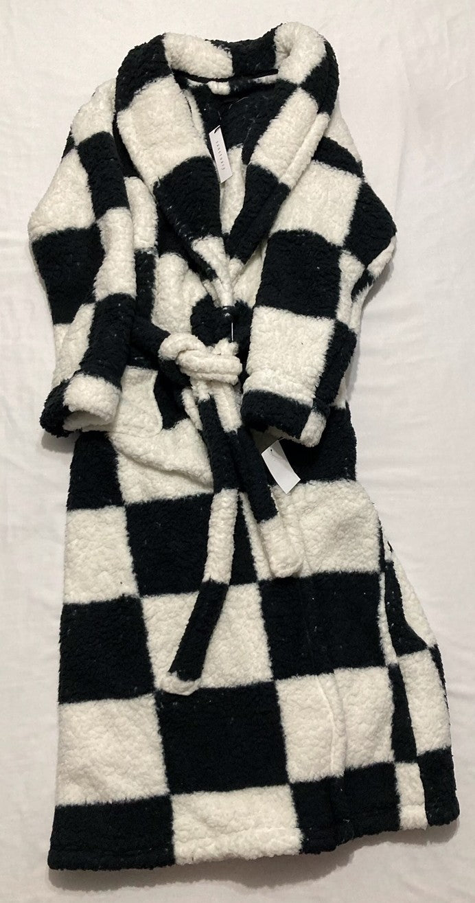 SANCTUARY Belted Checkered Fleece Robe WHITE/BLACK L/XL