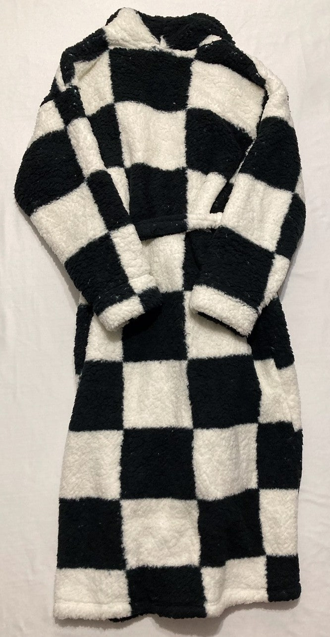 SANCTUARY Belted Checkered Fleece Robe WHITE/BLACK L/XL