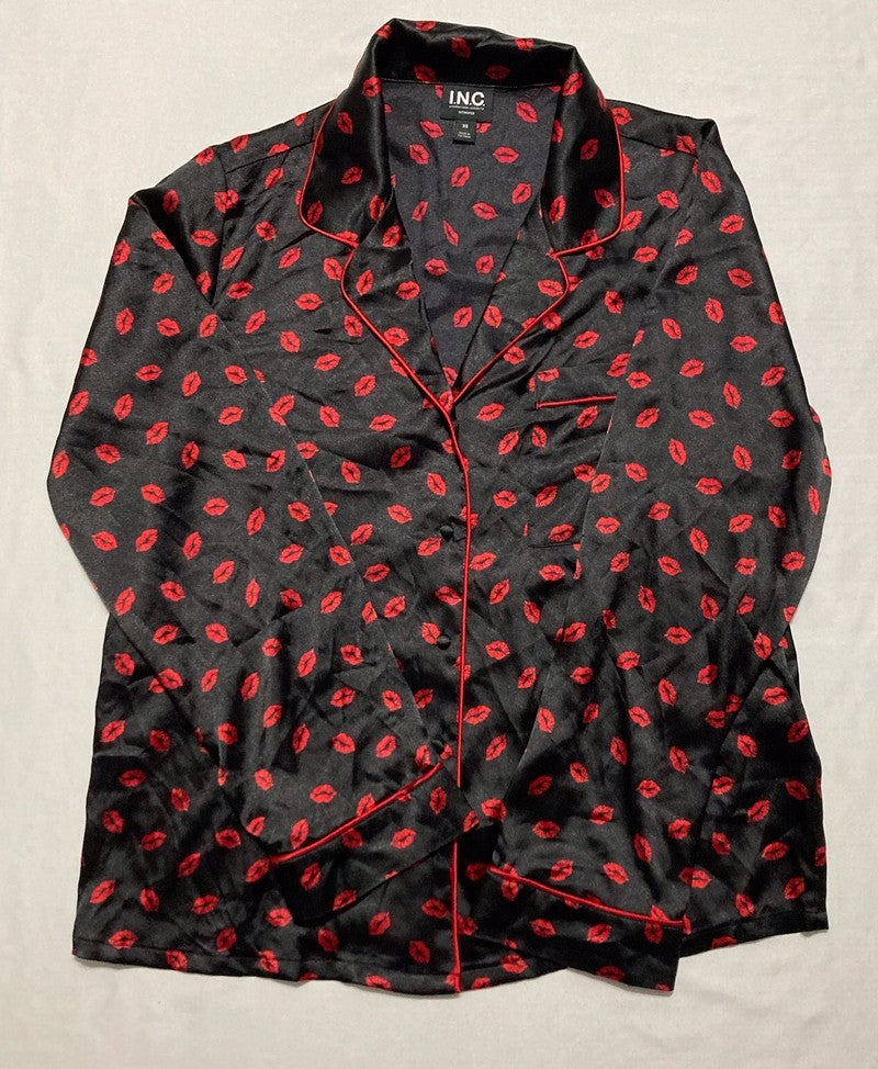 I.N.C Mommy & Me Matching Satin Notch Collar Pajama Top BLACK XS