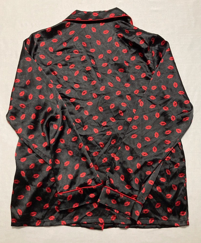 I.N.C Mommy & Me Matching Satin Notch Collar Pajama Top BLACK XS