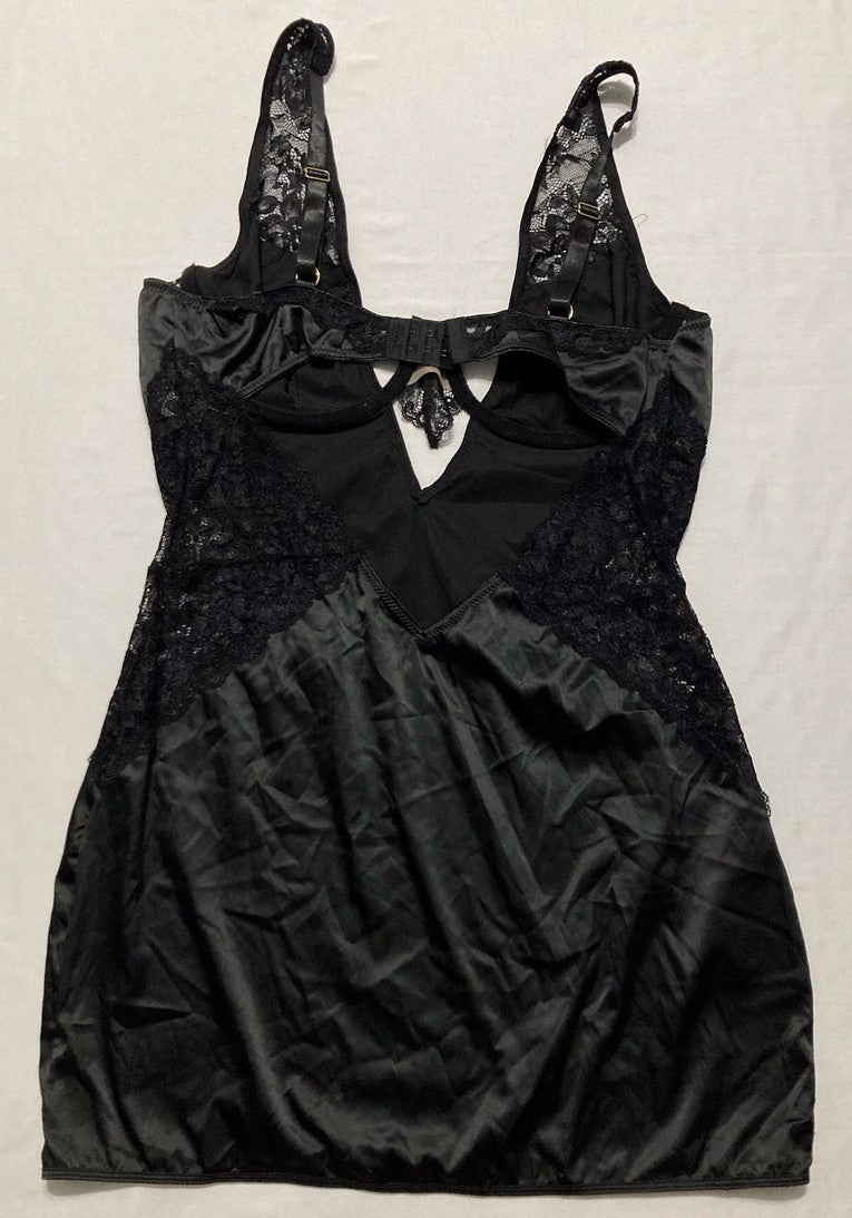 OH LA LA CHERI Plunge Neck Underwire Chemise with Lace Inset BLACK XL