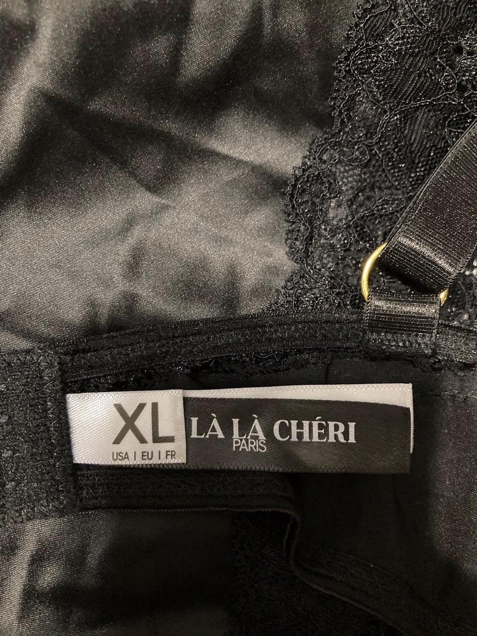 OH LA LA CHERI Plunge Neck Underwire Chemise with Lace Inset BLACK XL