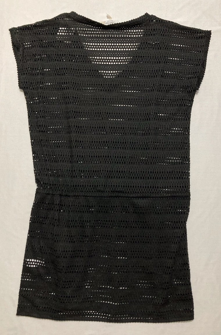 CALVIN KLEIN Swimwear Crochet Striped Hooded Tunic Swim Cover-Up BLACK S/M