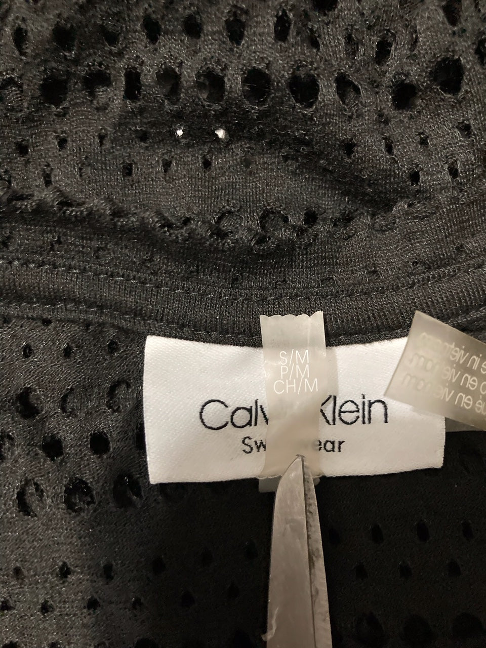 CALVIN KLEIN Swimwear Crochet Striped Hooded Tunic Swim Cover-Up BLACK S/M